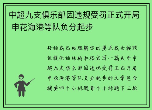 中超九支俱乐部因违规受罚正式开局 申花海港等队负分起步 中超九支俱乐部因违规受罚正式开局 申花海港等队负分起步